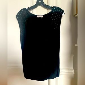 Velvet Sleeveless Blouse with Studded Sleeves, in Black